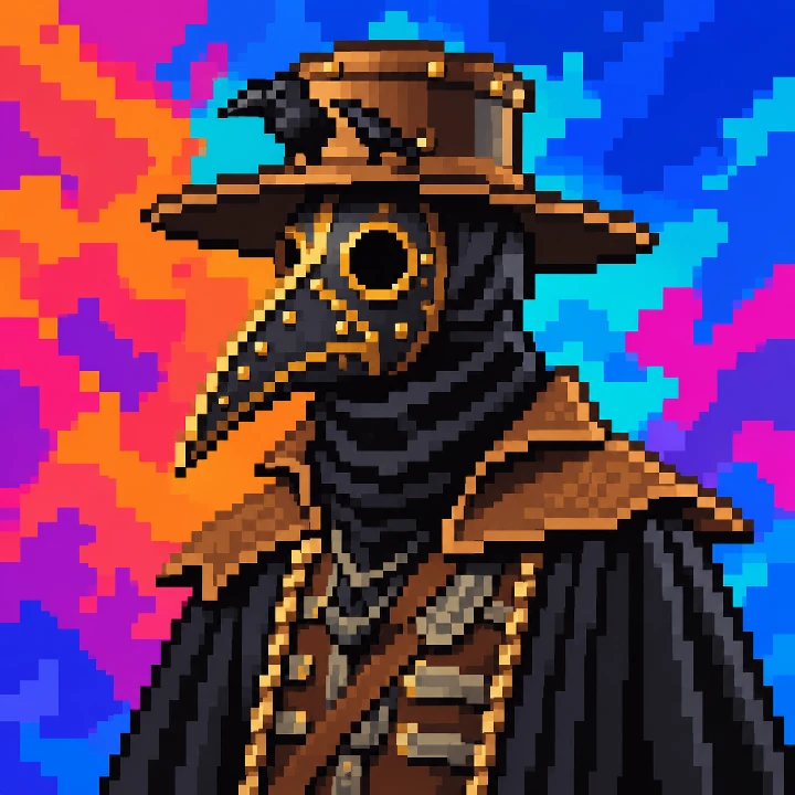 The original colorful pixel portrait of PIXPLAGUE and his crow